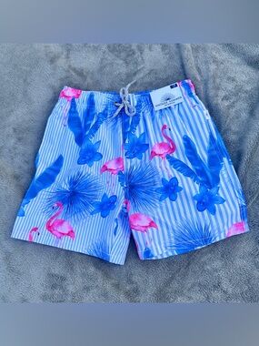 NWT! Vintage Summer Boys Flamingo Print Netted Swim Trunks - Boys Size 10